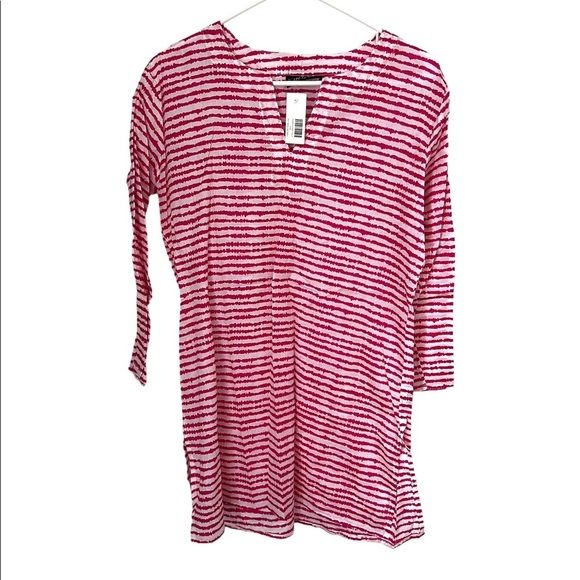 KikiSol Pink & White Beach Tunic S 100% Cotton - Picture 1 of 2